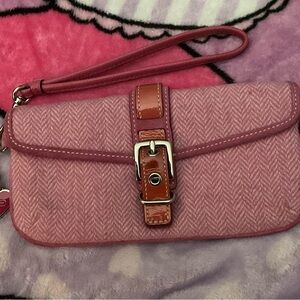 Coach Pink and Brown Wristlet Clutch